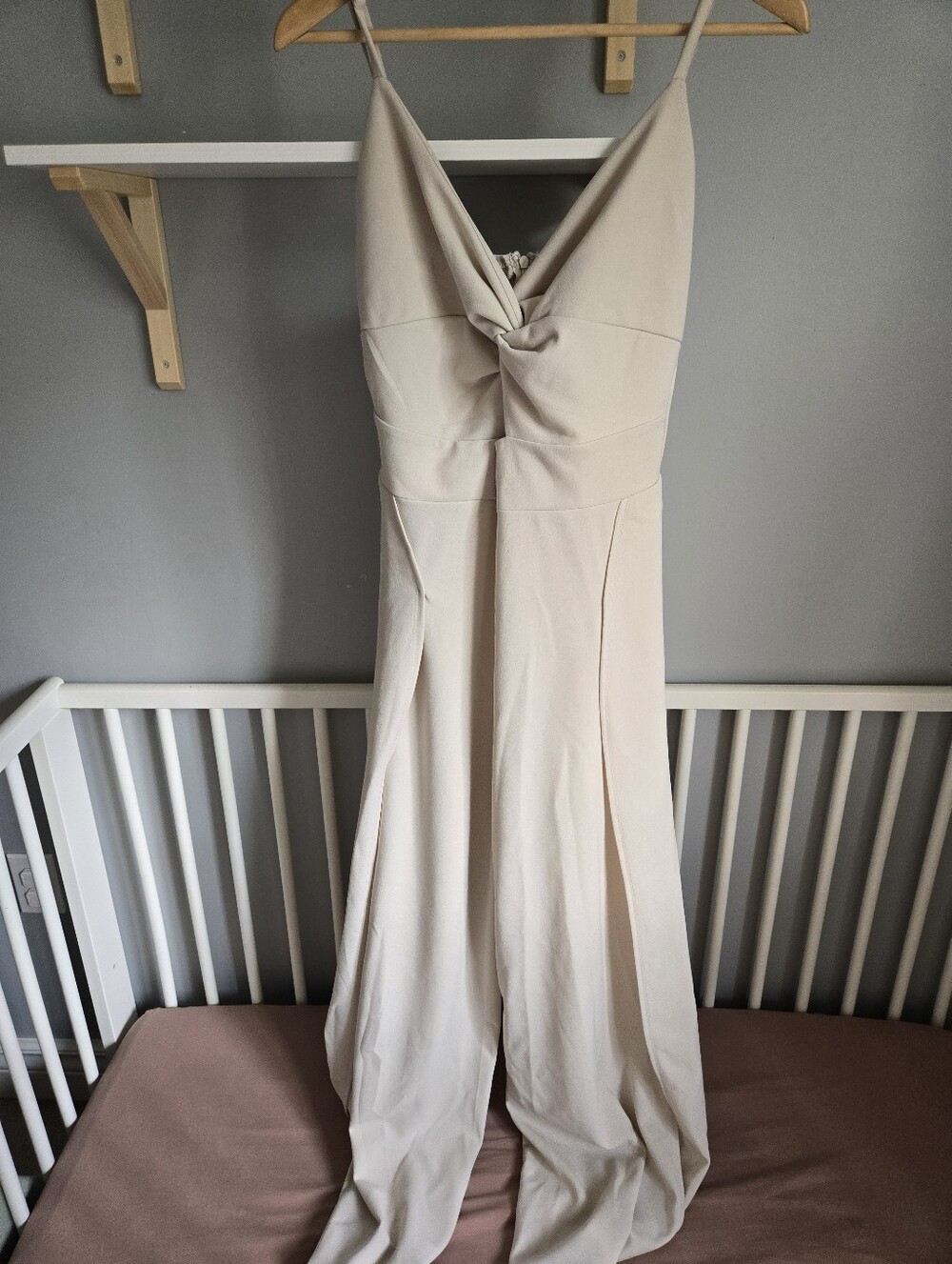 Elegant Cream Spaghetti-Strap One Piece with Twist Front
